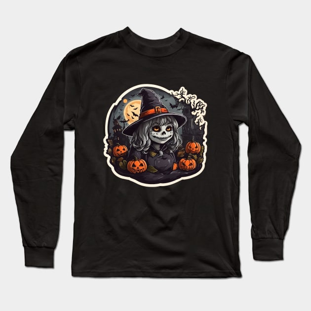 Halloween Monsters Cute Witch Long Sleeve T-Shirt by Providentfoot